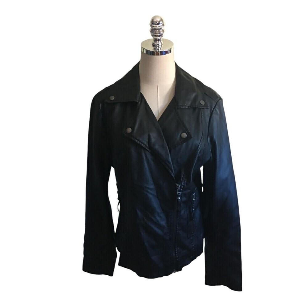 Max Studio Jacket Women's Size Medium Black Faux Leather Pleather Zip Up